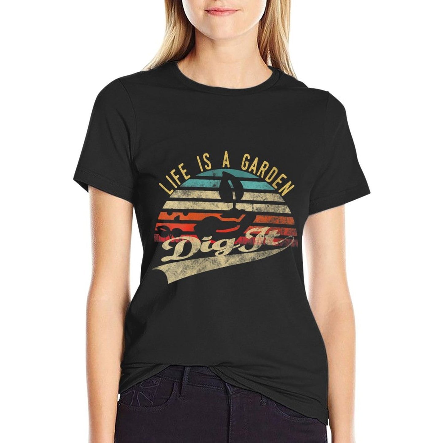 Womens Retro Vintage Farmer  Life Is A Garden Dig It  Cotton T-Shirt