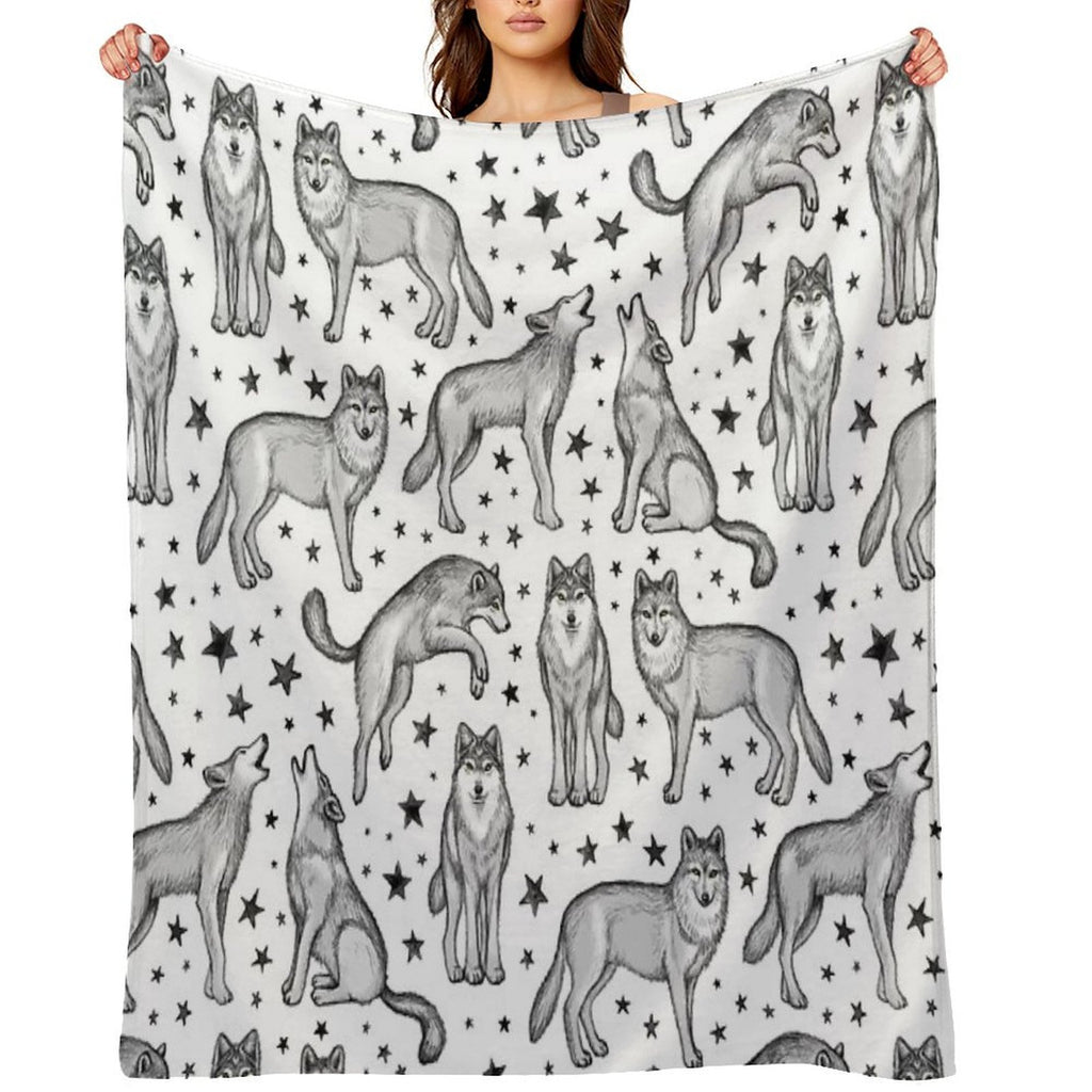 Wolves And Stars on White Quick-dry Throw Blanket
