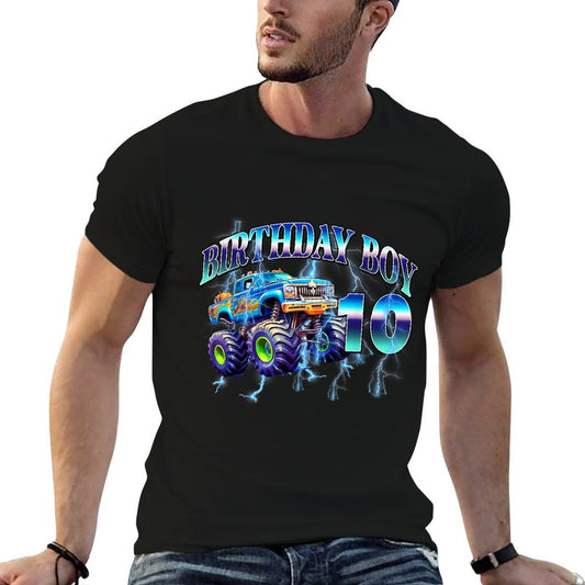 10 Year Old 10th Birthday Boys Monster Truck Car  Eco-friendly Material T-Shirt