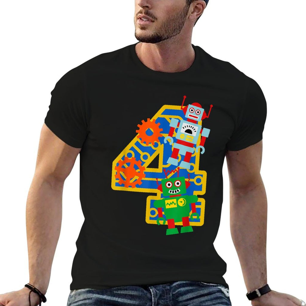 4th Birthday Boy 4 Year Old Little Robot Robotics Engineer  Versatile T-Shirt