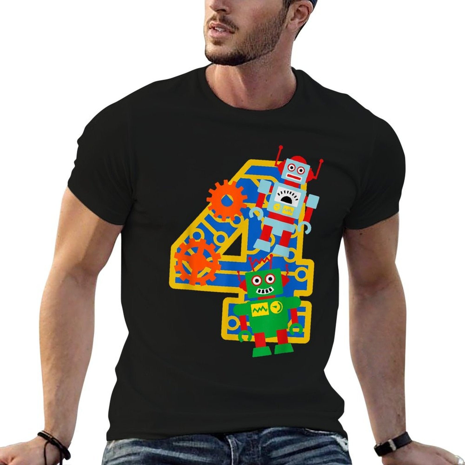 4th Birthday Boy 4 Year Old Little Robot Robotics Engineer  Versatile T-Shirt