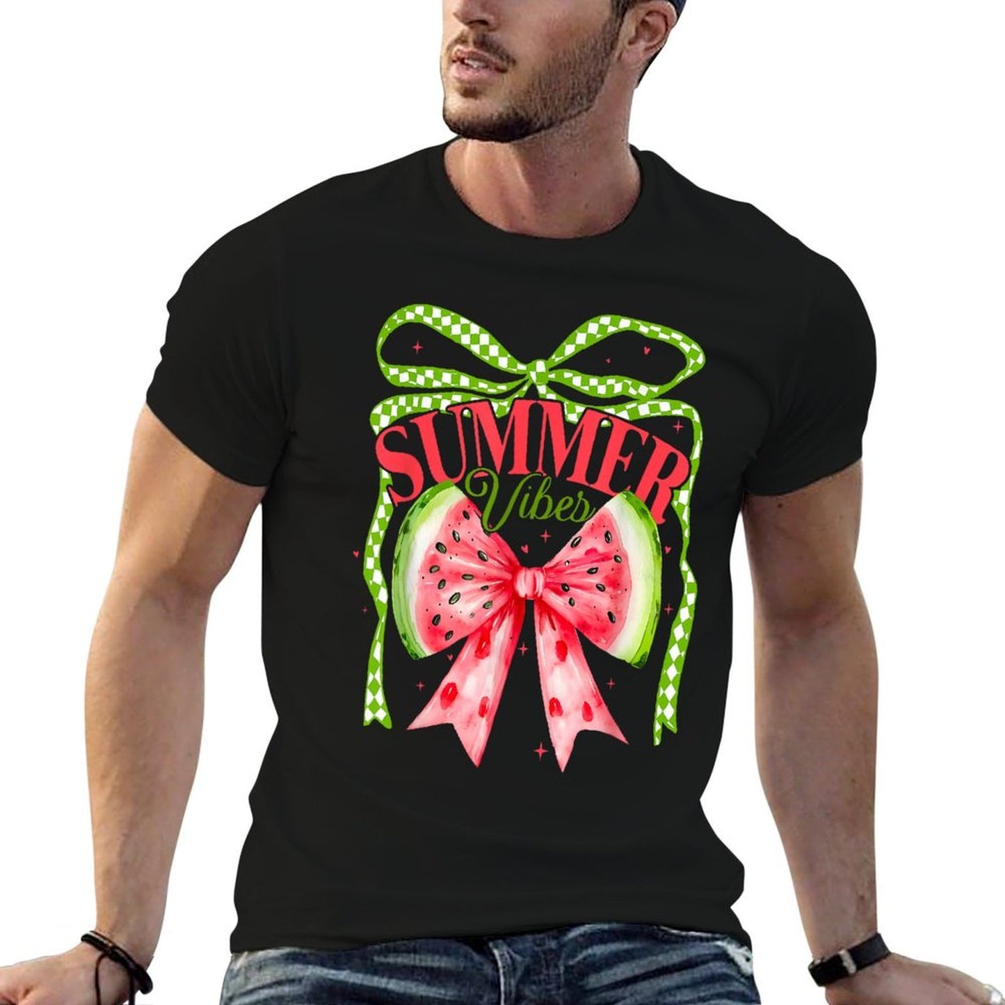 Summer Vibes Coquette Watermelon Bow Hello Summer Beach Girl  Wrinkle-resistant T-Shirt