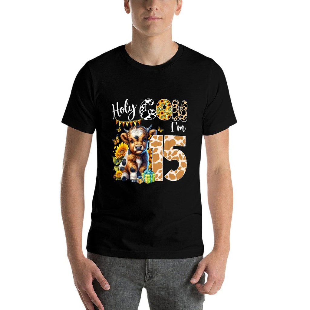 Holy Cow I’m 15 Years Old Dairy Cow Sunflowers 15th Birthday  Affordable Price T-Shirt