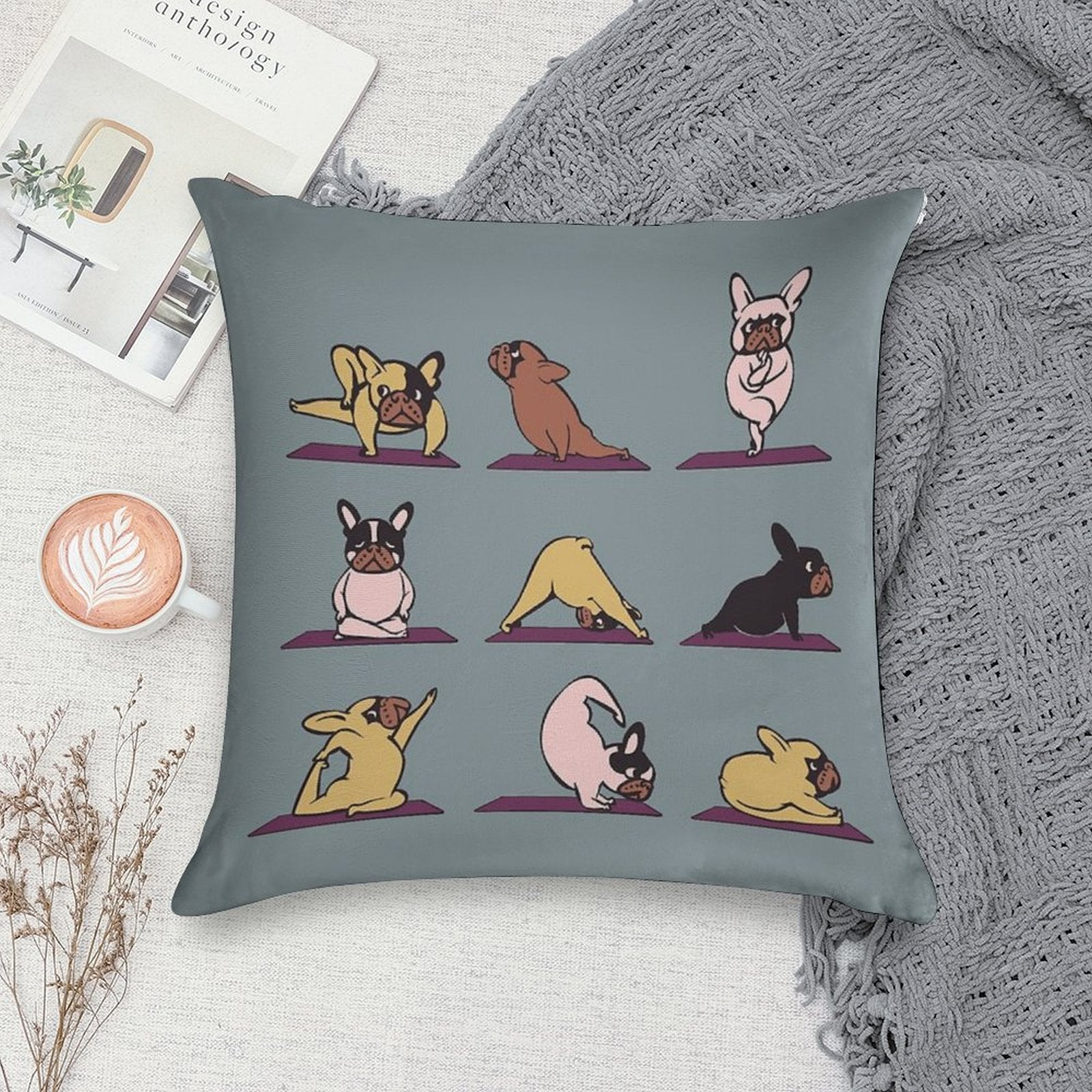 Frenchie Yoga Soft Reinforced Edging Throw Pillow