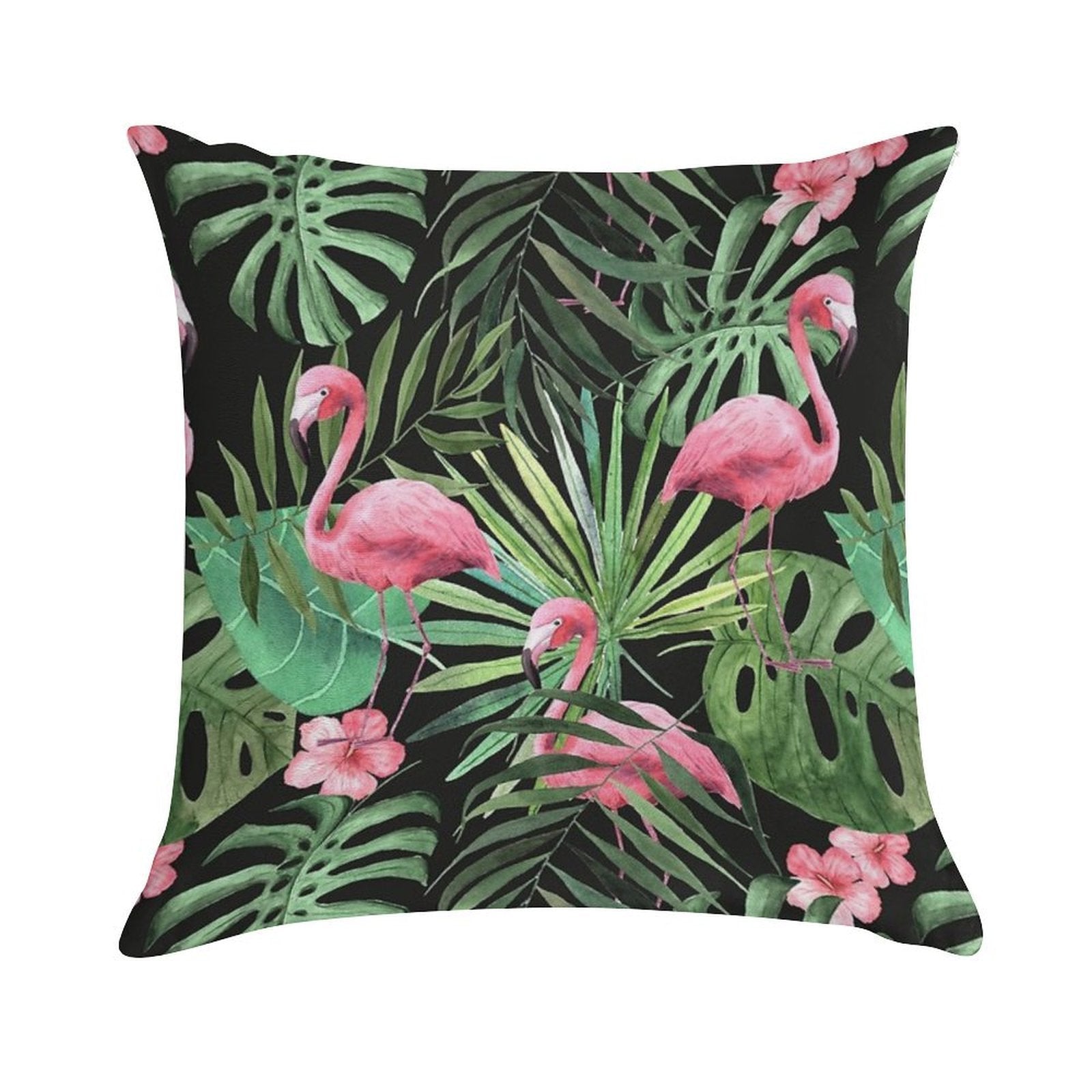 Palm Leave With Flamingo Pattern Soft Short Plush Fabric Throw Pillow