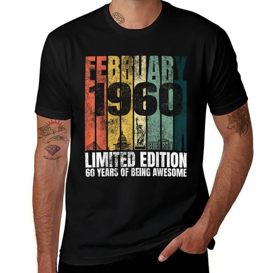 Vintage February 1960 Bday Gifts 60 Years Old 60th Birthday  Oversized Silhouette T-Shirt