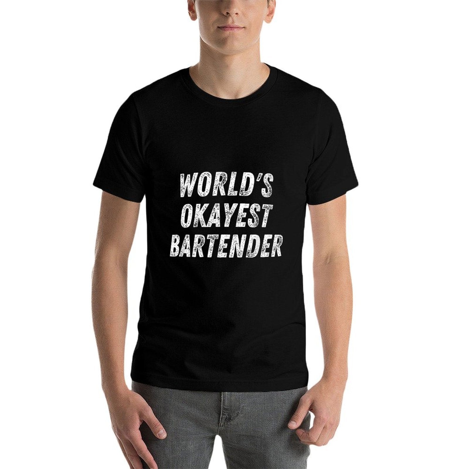 Worlds Okayest Bartender Funny Bartending Mixologist  Ribbed Collar T-Shirt