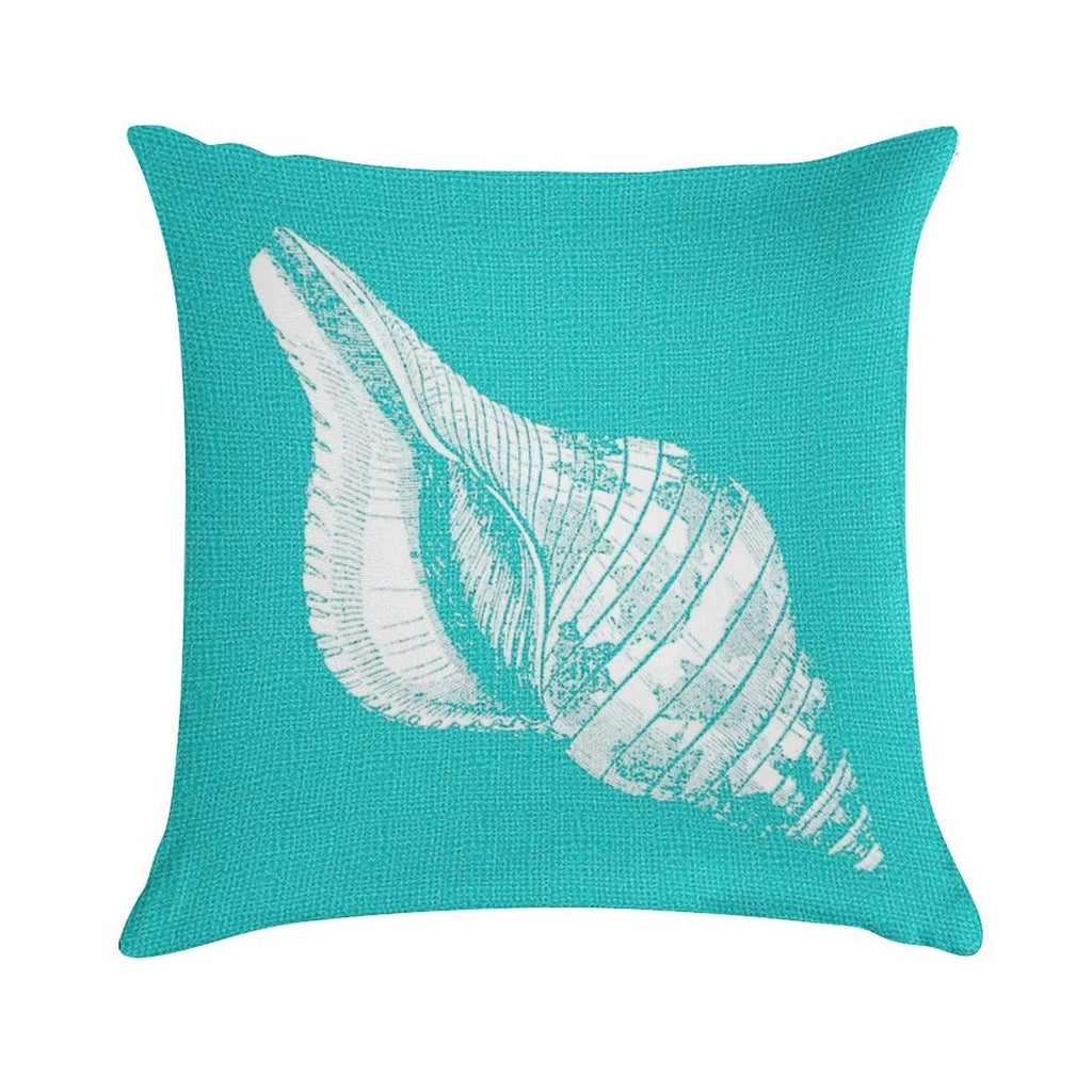 Aqua Blue with White Shell Soft Reinforced Edging Throw Pillow