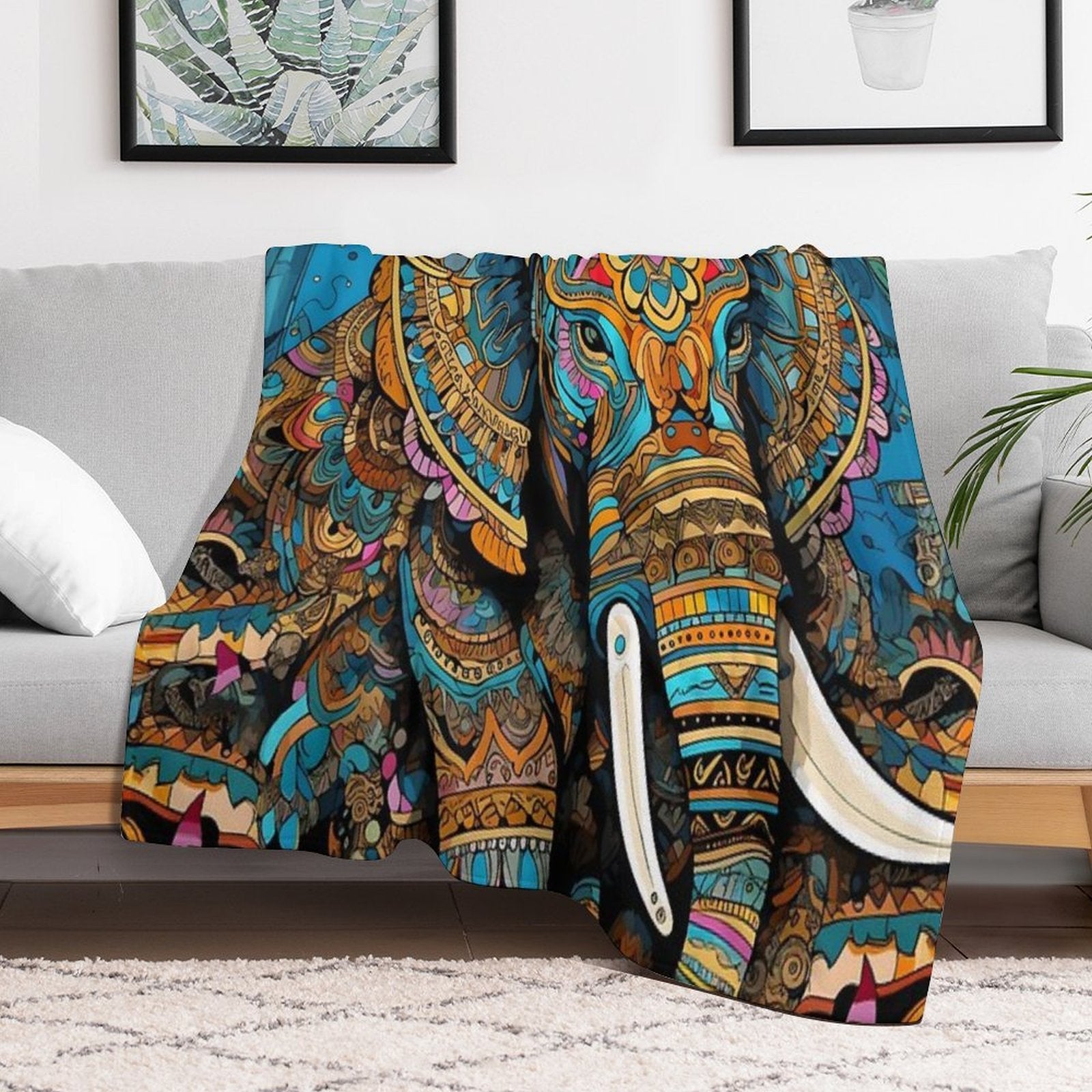 Elephant, Animal Abstract Artwork, Thailand Compact Throw Blanket