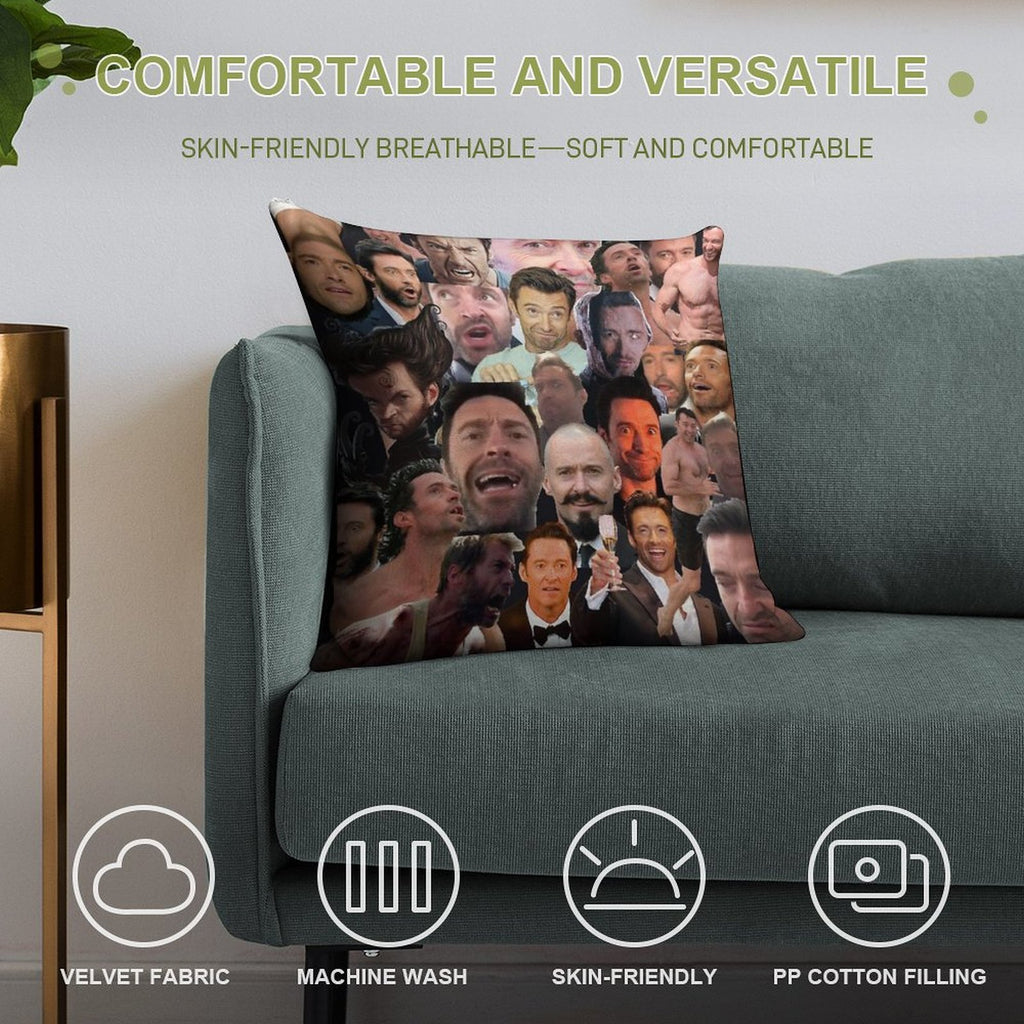 Hugh Jackman's Many Faces Soft Style Accent Throw Pillow