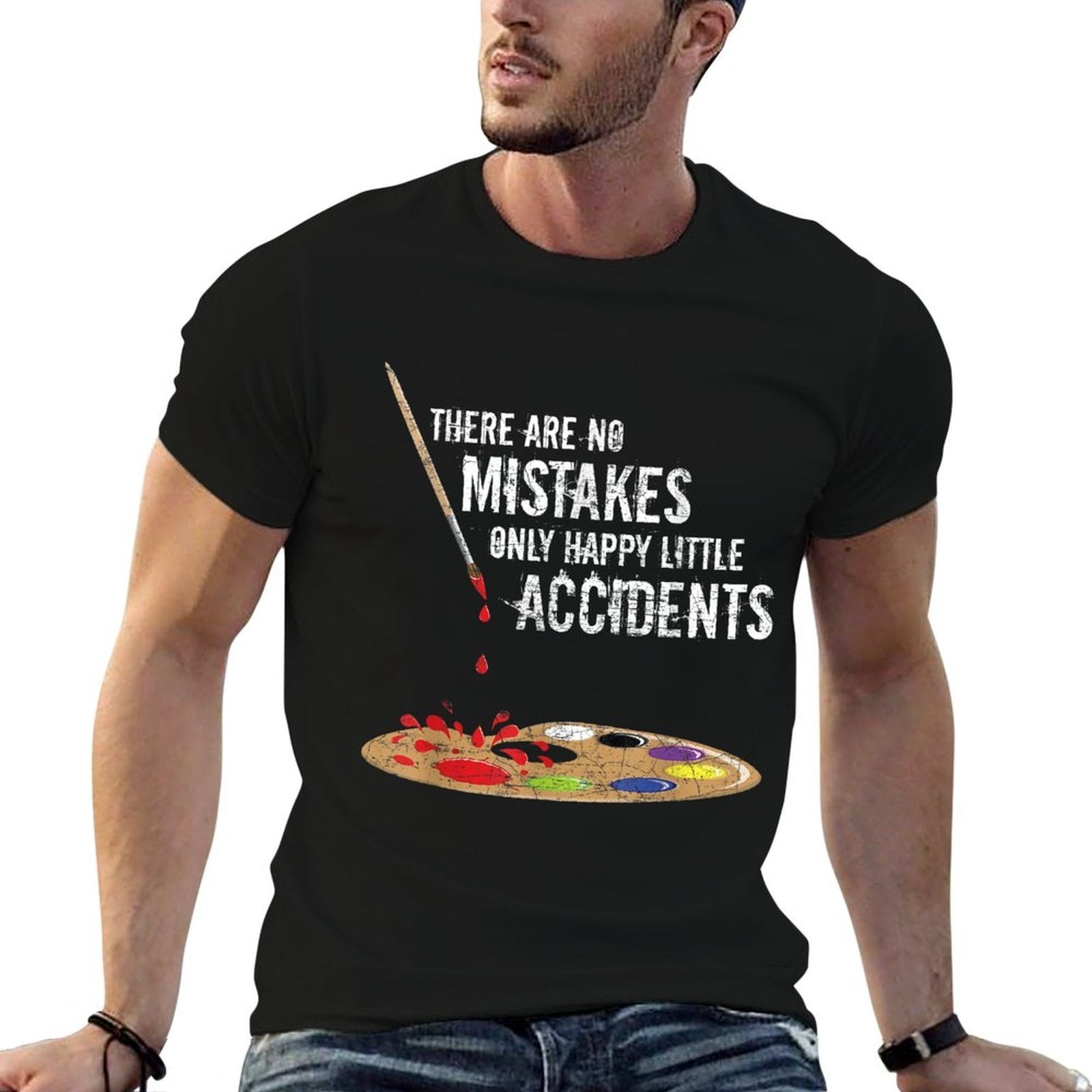 There Are No Mistakes Only Happy Little Accidents Art Gift  Oversized Silhouette T-Shirt