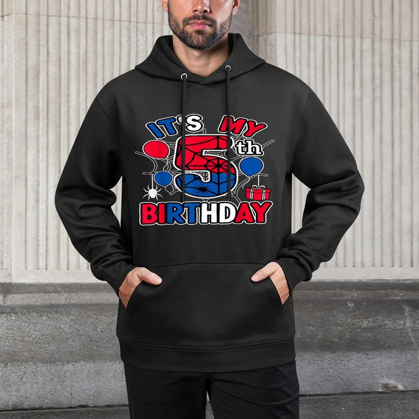 5th Birthday Present Boy Spider Web Theme Party 5 Year Old Colorfast Hoodie
