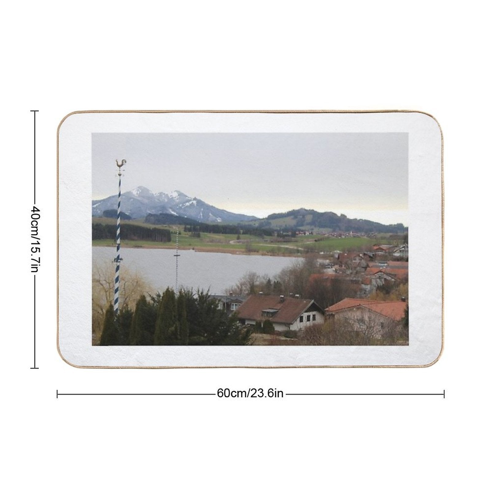 Beautiful Scene with Houses, A Lake And The Alps (in Füßen, Germany)  Easy To Clean Bath Mat
