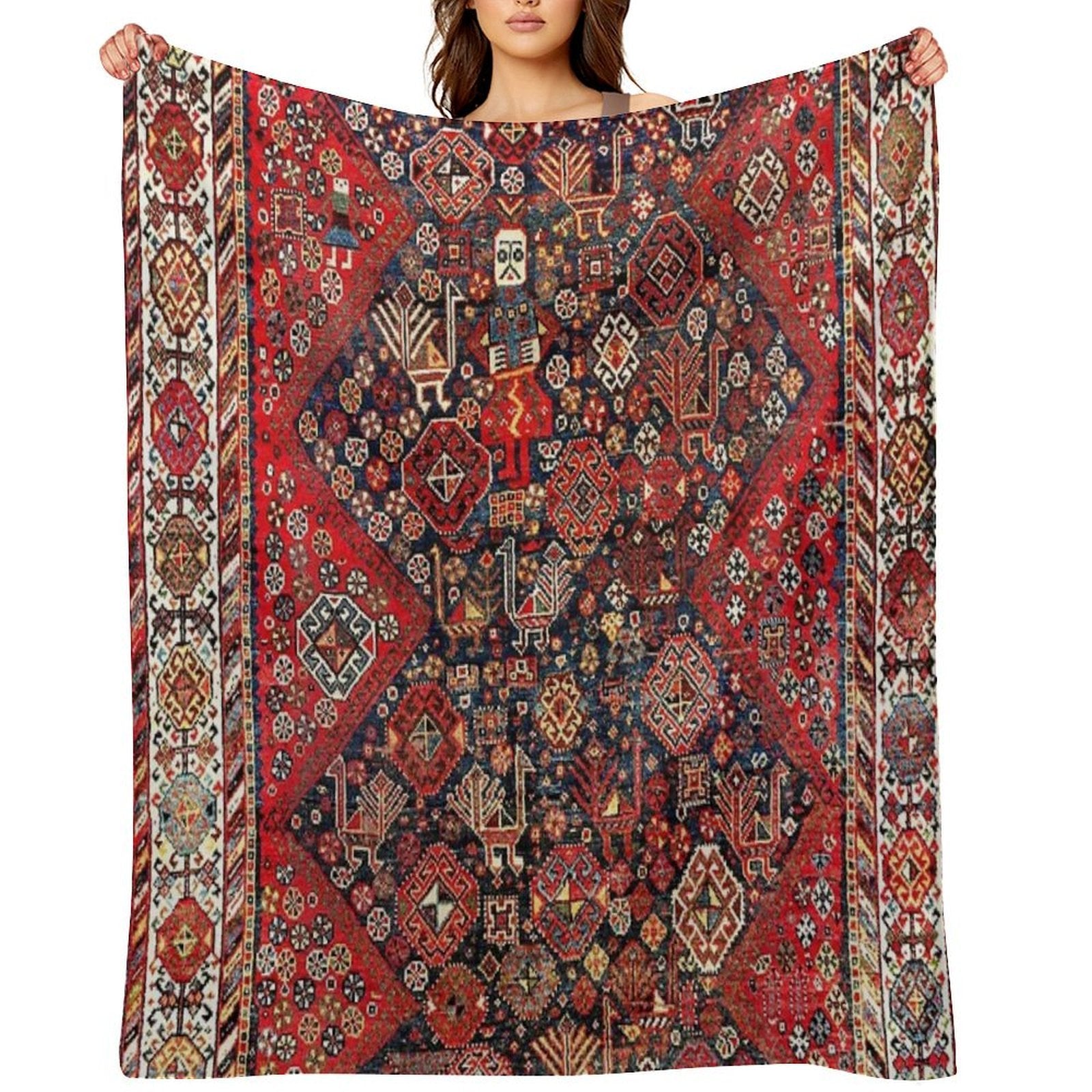 Qashqa’i Fars Southwest Persian Nomad Rug Print Premium Throw Blanket