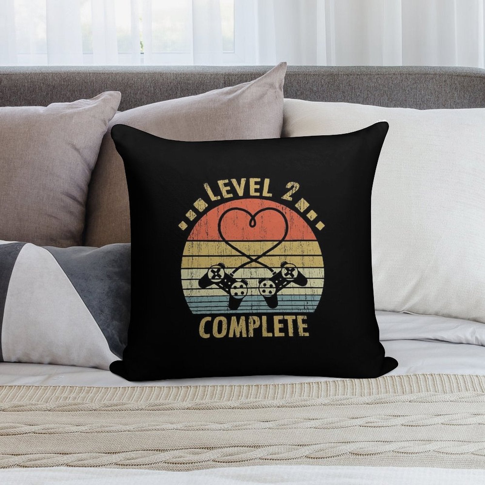 Level 2 Complete - 2nd Wedding Anniversary Gift Video Gamer Soft Ultra-Soft Texture Throw Pillow