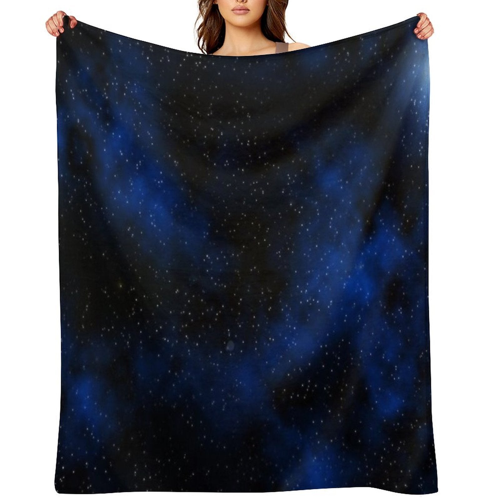 Dark Space with Tiny Sparkle Stars, Black And Blue, Glitter Star Dust Starry Constellation, Galaxy, Outer Space, Universe Machine-washable Throw Blanket