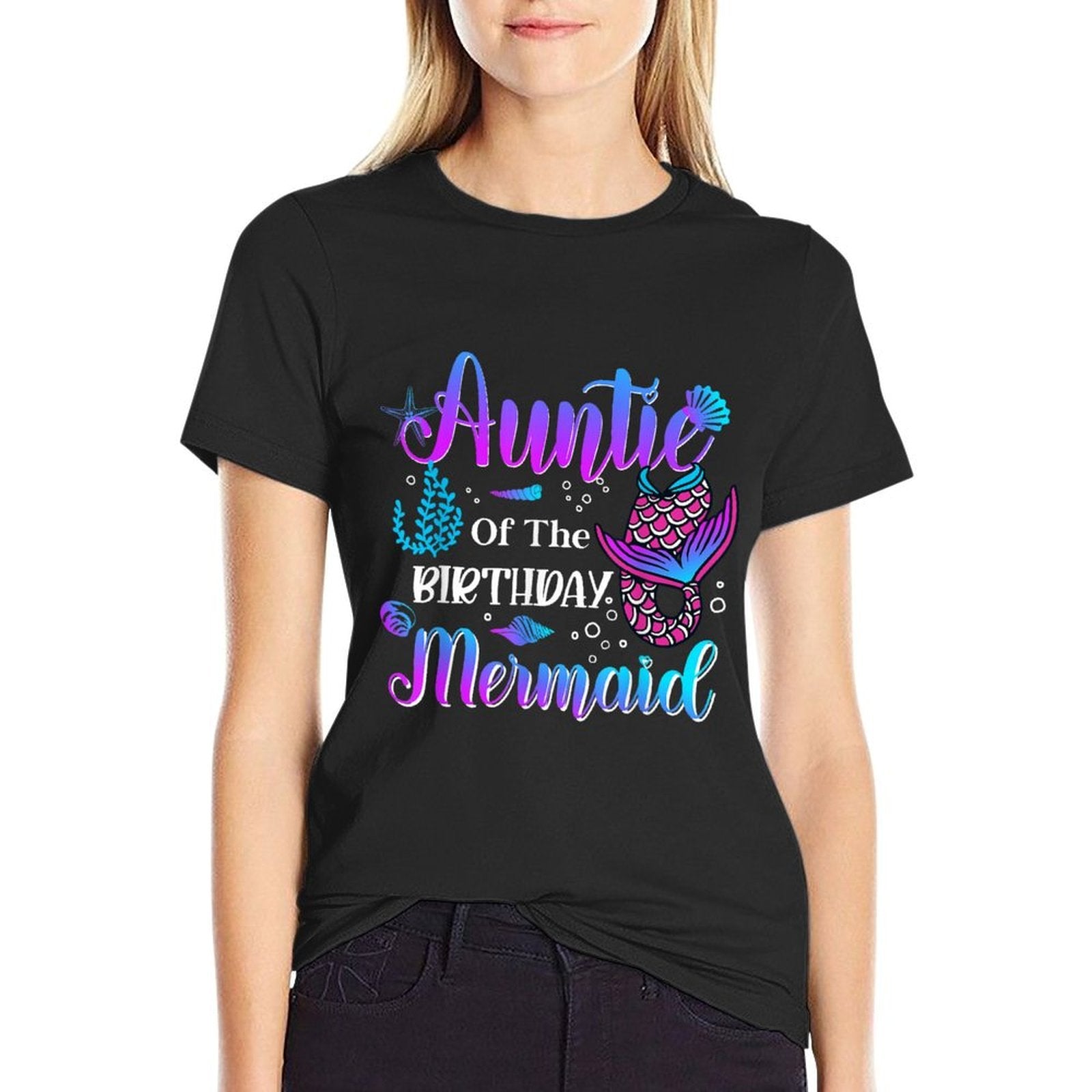 Auntie of The Birthday Mermaid Funny Matching Family Mermaid  Heathered Texture T-Shirt