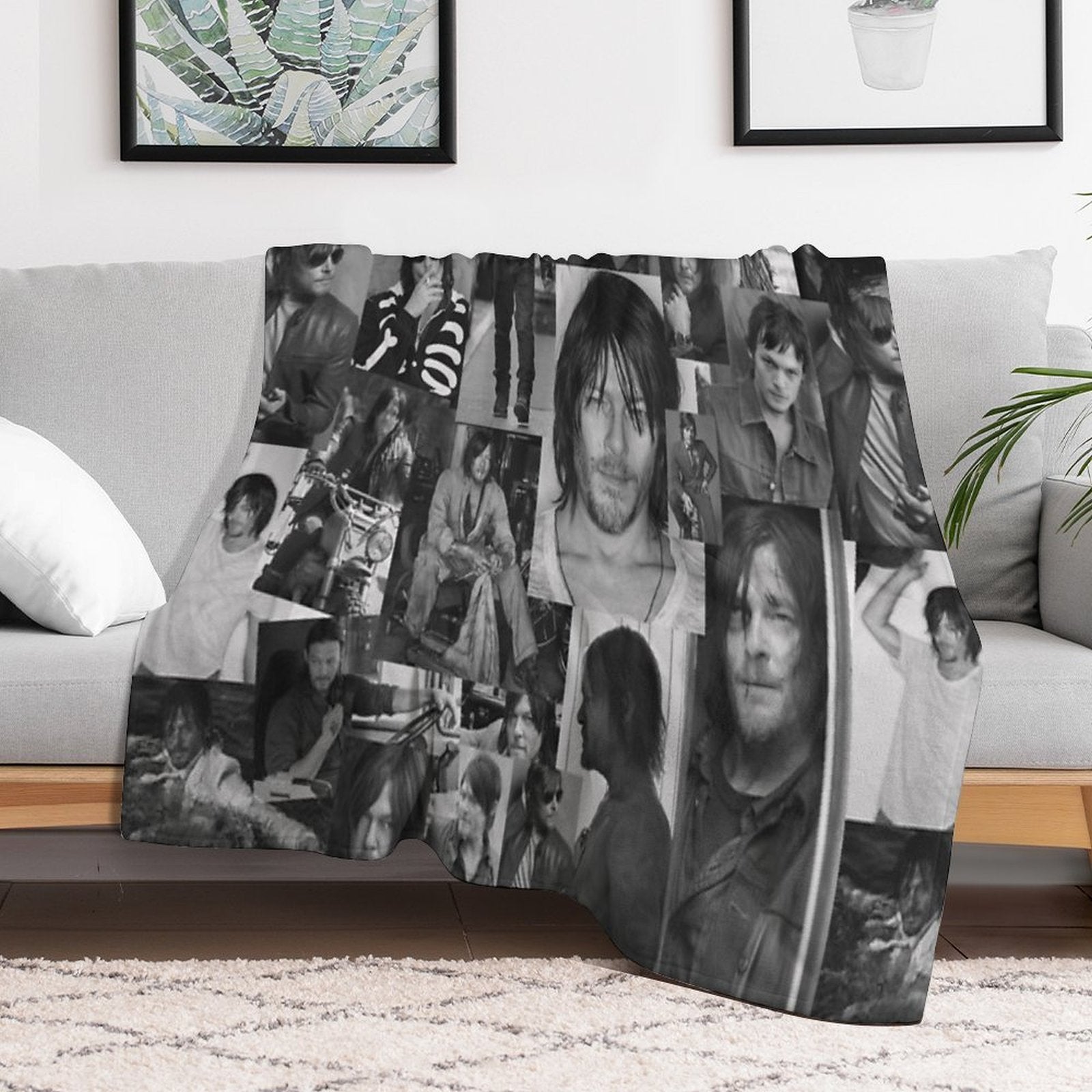 Norman Reedus Black And White Aesthetics Photo Collage Shrink-resistant Throw Blanket