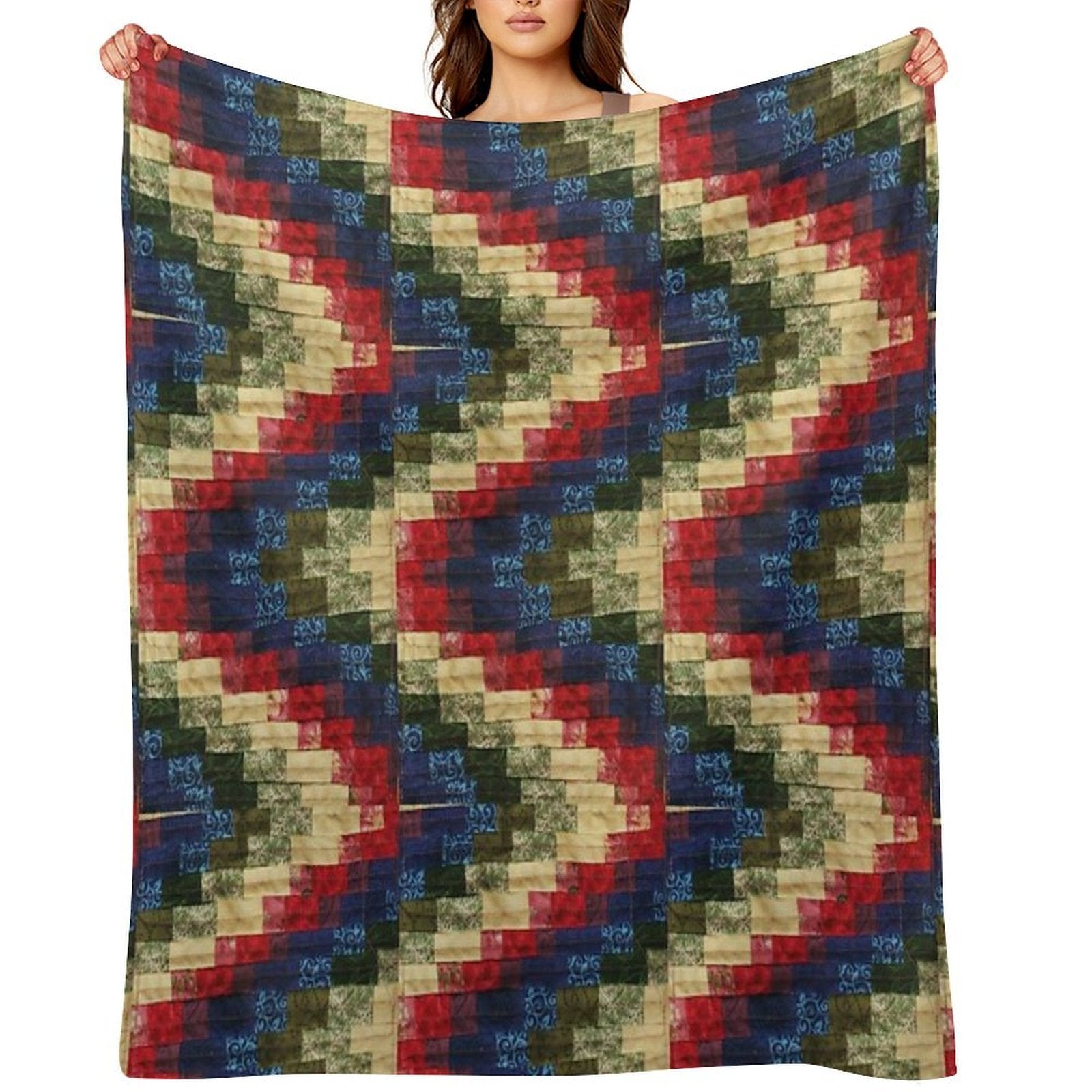 Patchwork Bargello Quilt Block Photo Anti-pilling Throw Blanket