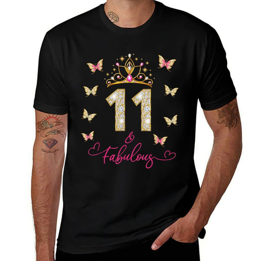 11 And Fabulous, 11 Years Old Girls, 11th Birthday  Heathered Texture T-Shirt