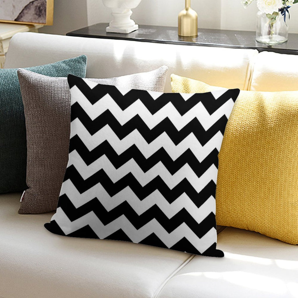 Black And White Chevron Soft Short Plush Fabric Throw Pillow