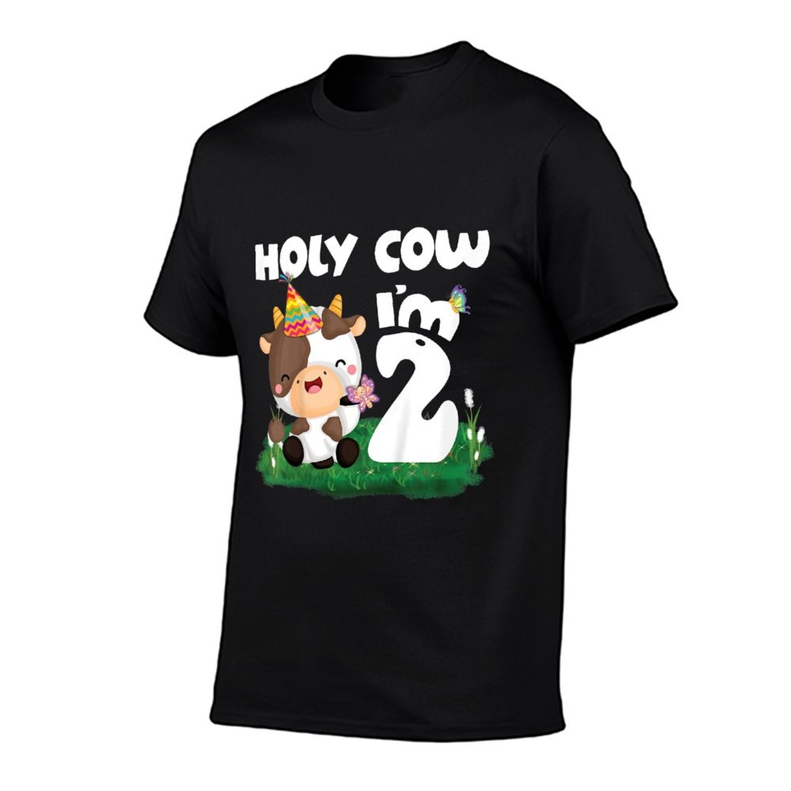 Kids Holy Cow I'm 2 Two Birthday Girl Boy Moo Moo 2nd Birthday Comfortable T-Shirt