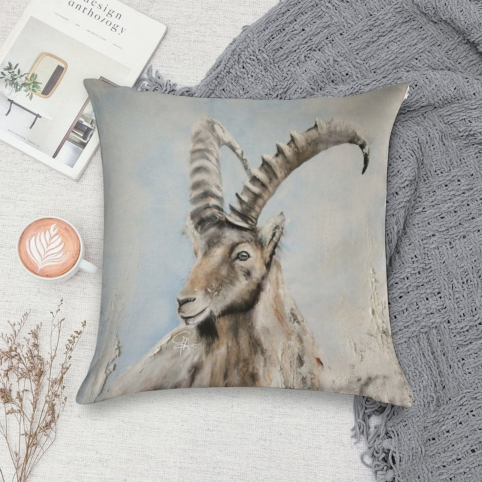 Ibex Goat Soft Shrink-Resistant Throw Pillow