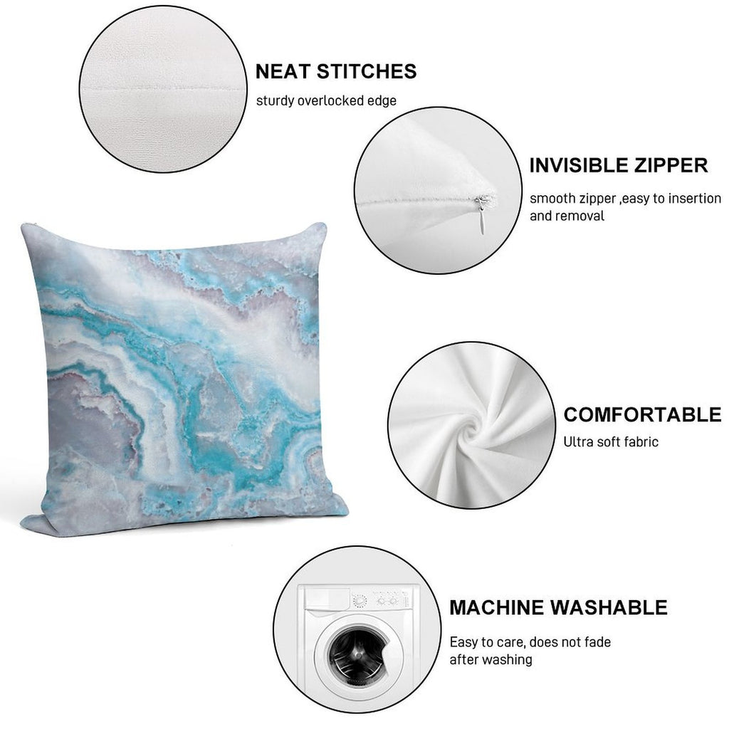 Luxury Mermaid Blue Faux Agate Marble Geode Gem Soft Easy Maintenance Throw Pillow