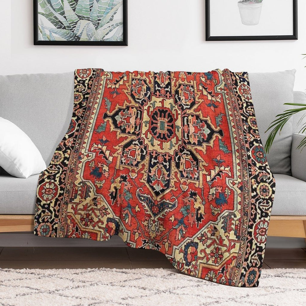 Serapi Antique Persian Carpet Print Plush Throw Blanket