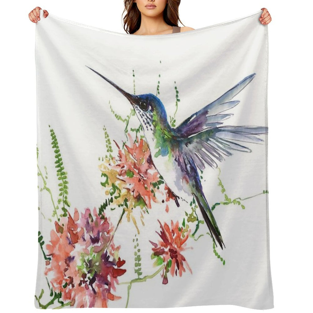 Hummingbird And Flowers Compact Throw Blanket