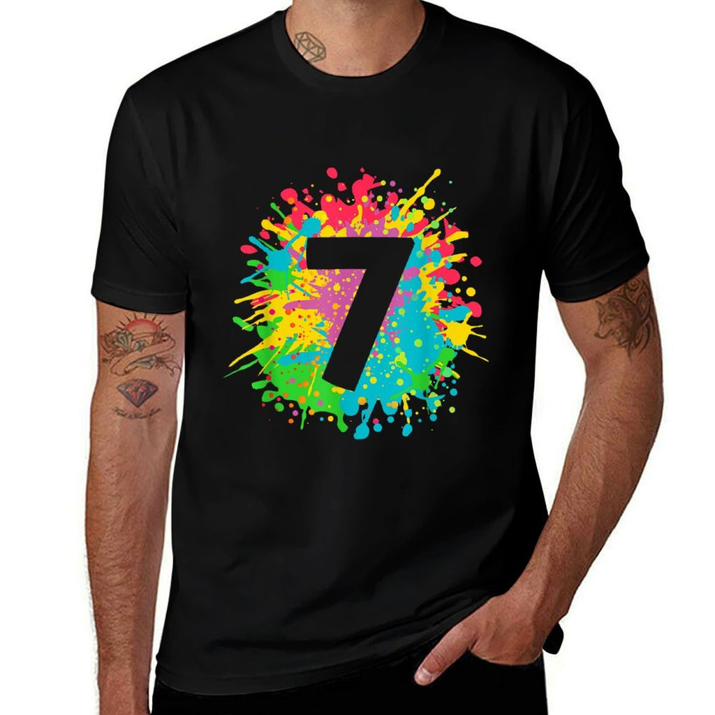 7th Birthday Paint Splashes T-shirt for Kids, Girls, Boys.  Quick-drying T-Shirt