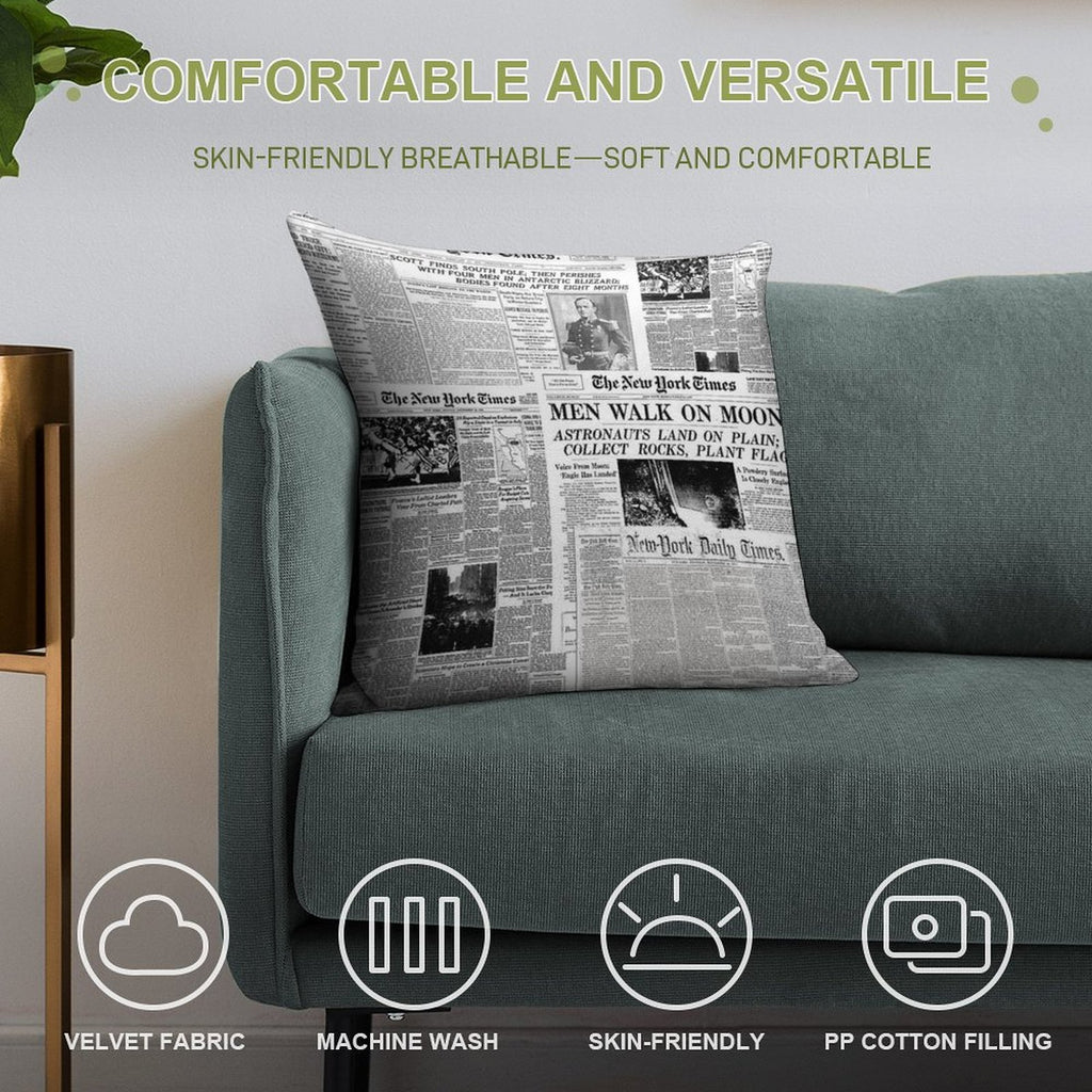 Newspaper Print [white] Soft Skin-Friendly Throw Pillow