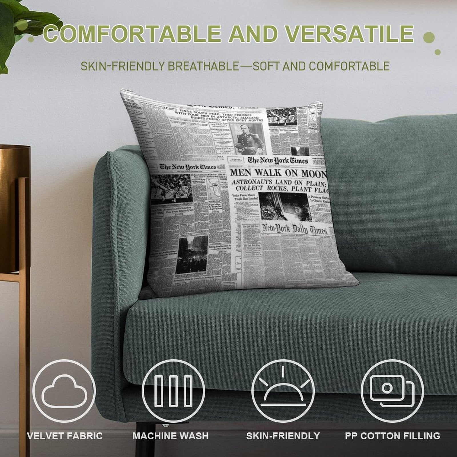 Newspaper Print [white] Soft Skin-Friendly Throw Pillow