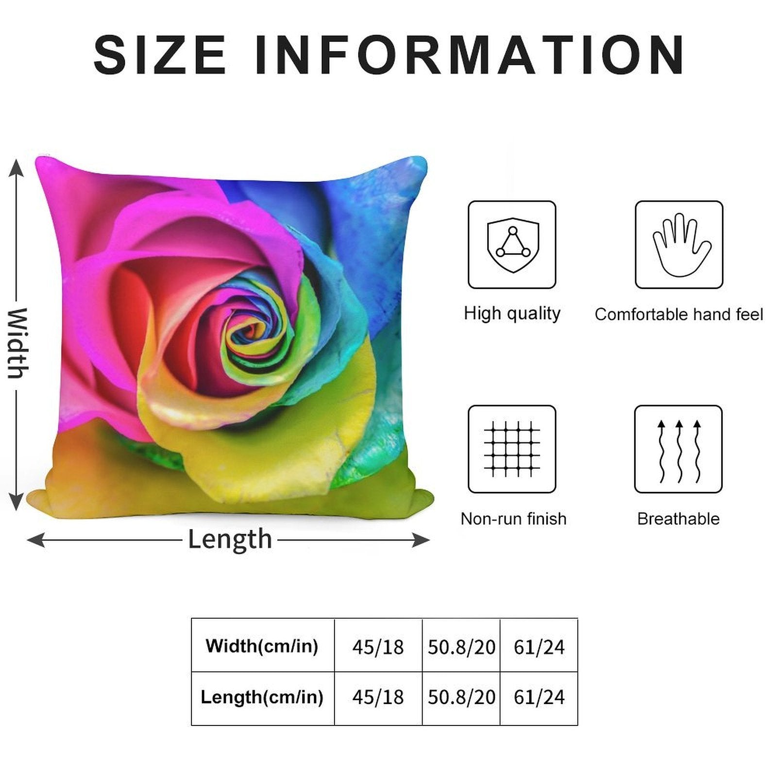 Rainbow Rose Soft Short Plush Fabric Throw Pillow