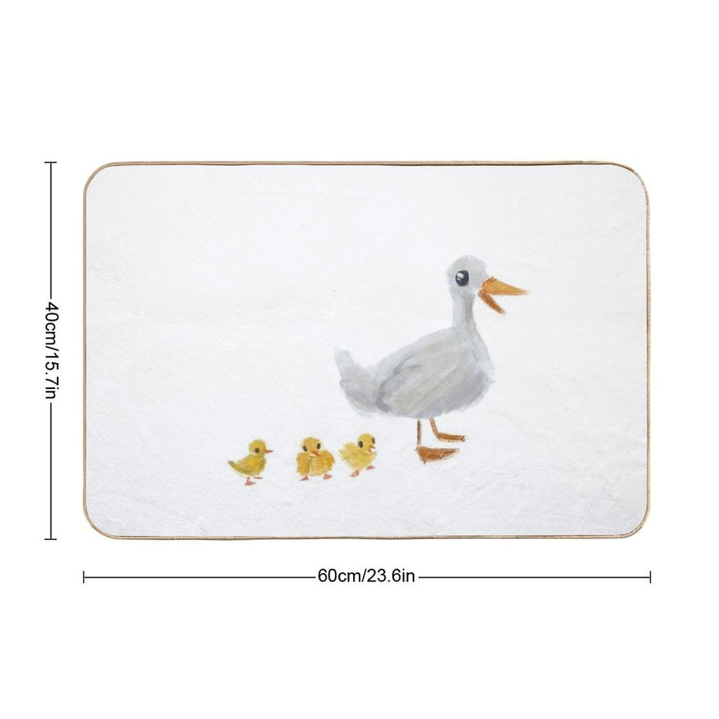 Mama Duck And Ducklings Cute Bird Pastel Drawing  Odorless Bath Mat