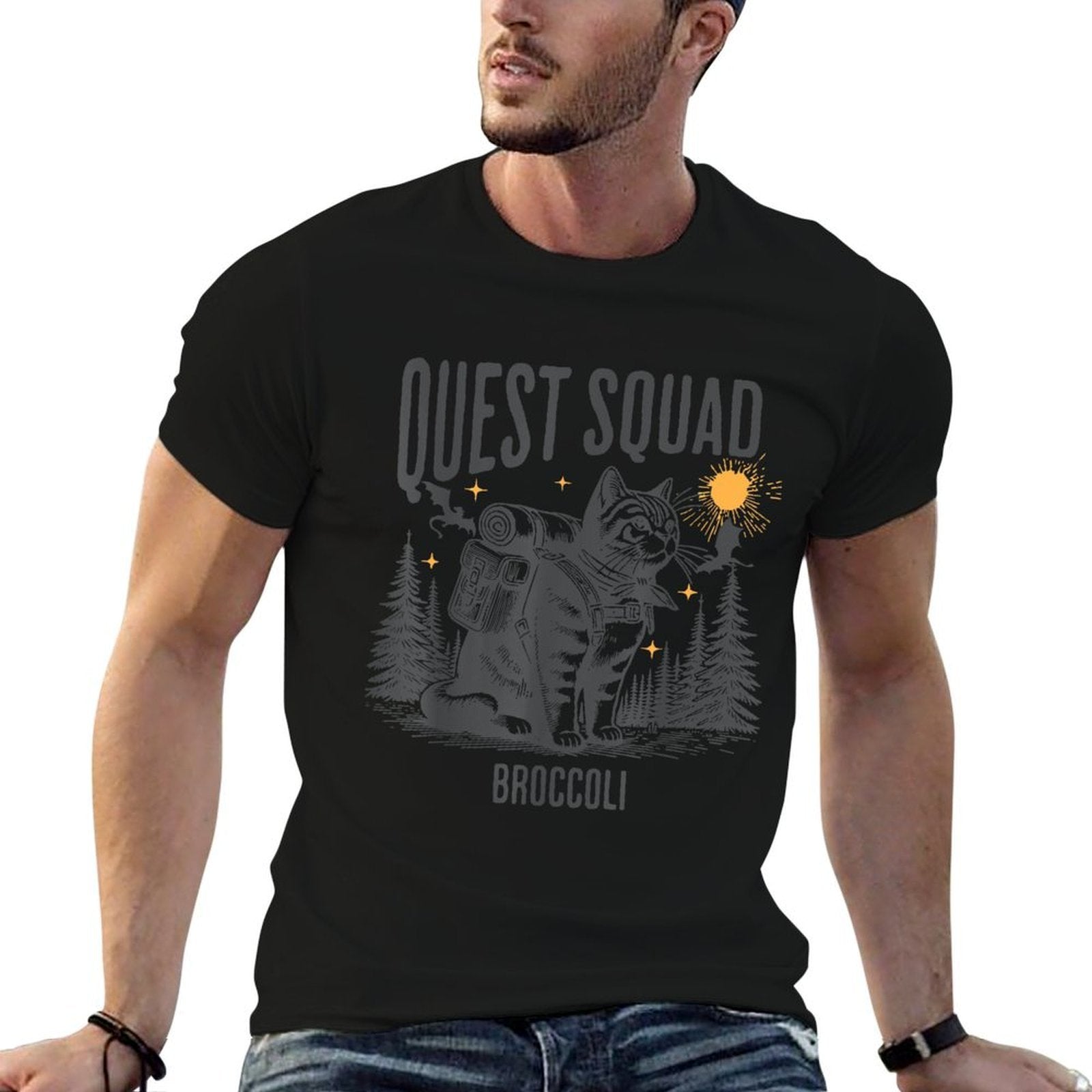 Quest Fantasy Squad Broccoli Funny Cat Comfortable T-Shirt