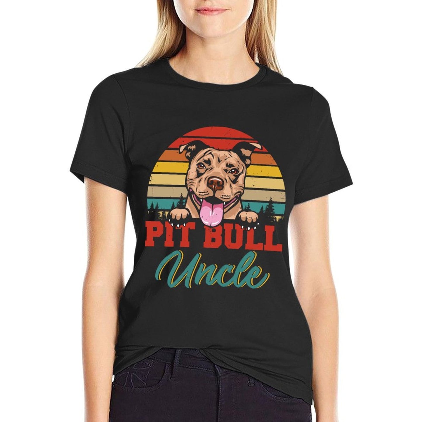 Vintage Retro Pit Bull Uncle Cool Fathers Day Dog Lover  Cotton T-Shirt