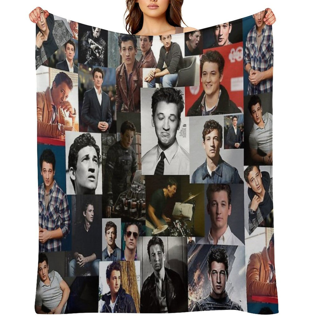 Miles Teller Abstract Square Photos Seamless Collage All-season Throw Blanket