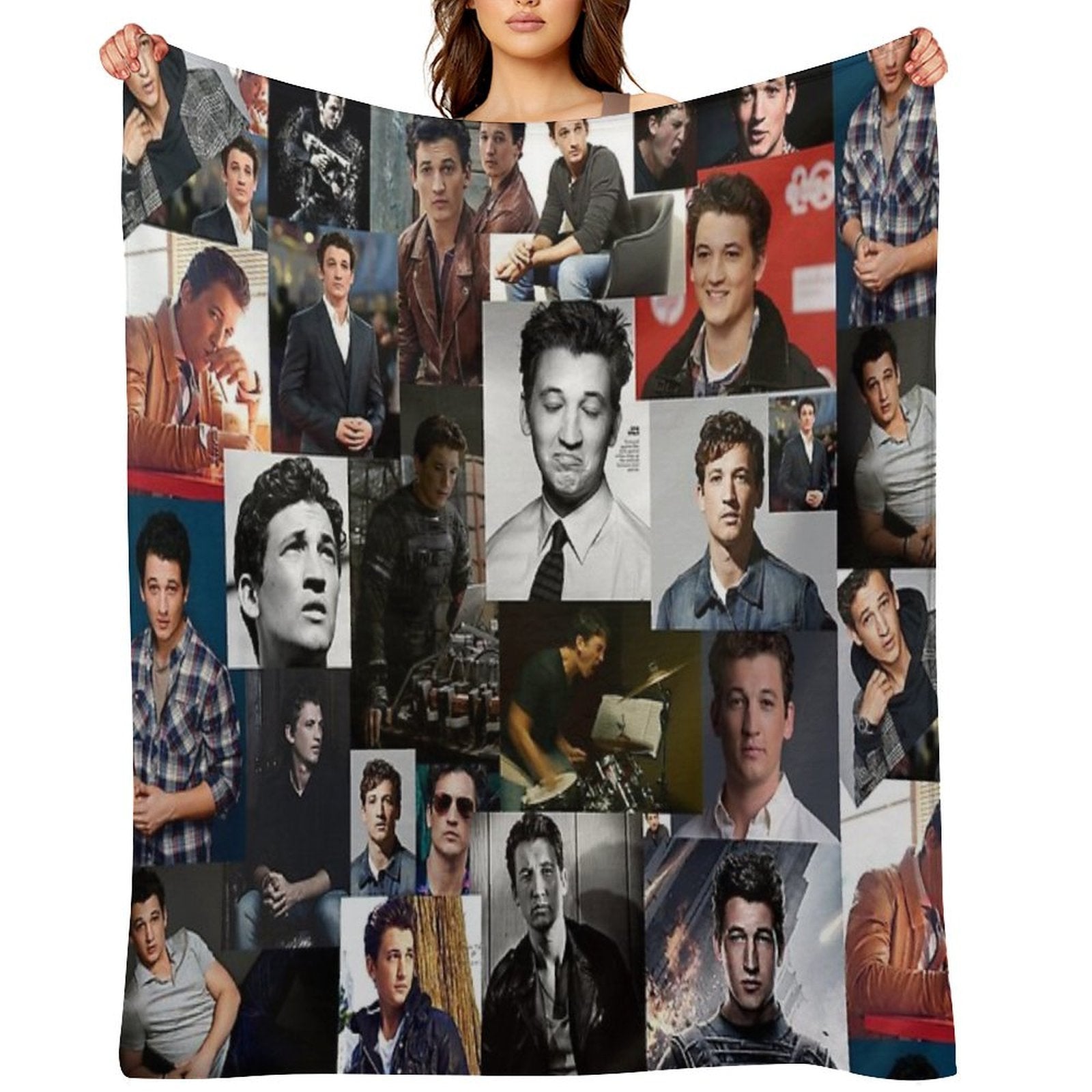 Miles Teller Abstract Square Photos Seamless Collage All-season Throw Blanket