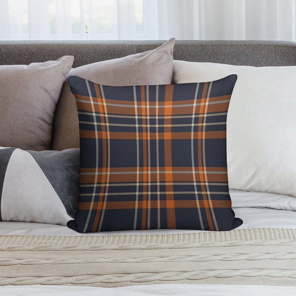 Blue, Tan And Orange Plaid Pattern Soft Gift Ready Throw Pillow