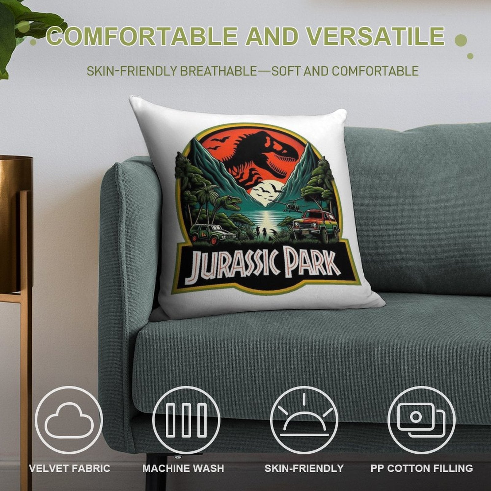 Jurassic Park Soft Shrink-Resistant Throw Pillow