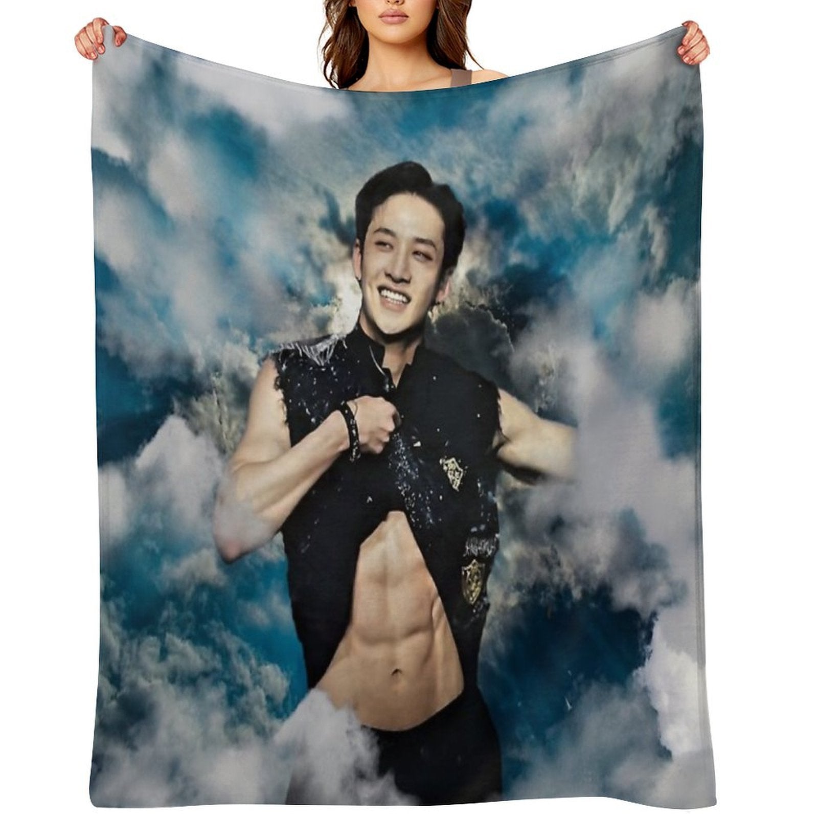 Bang Chan Smiling Cutely While Showing His Abs Versatility Throw Blanket