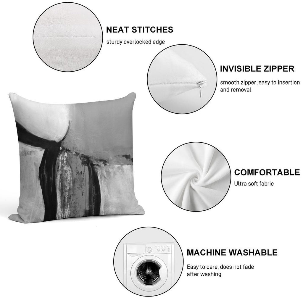 Black White Gray Abstract Soft Anti-Pilling Throw Pillow