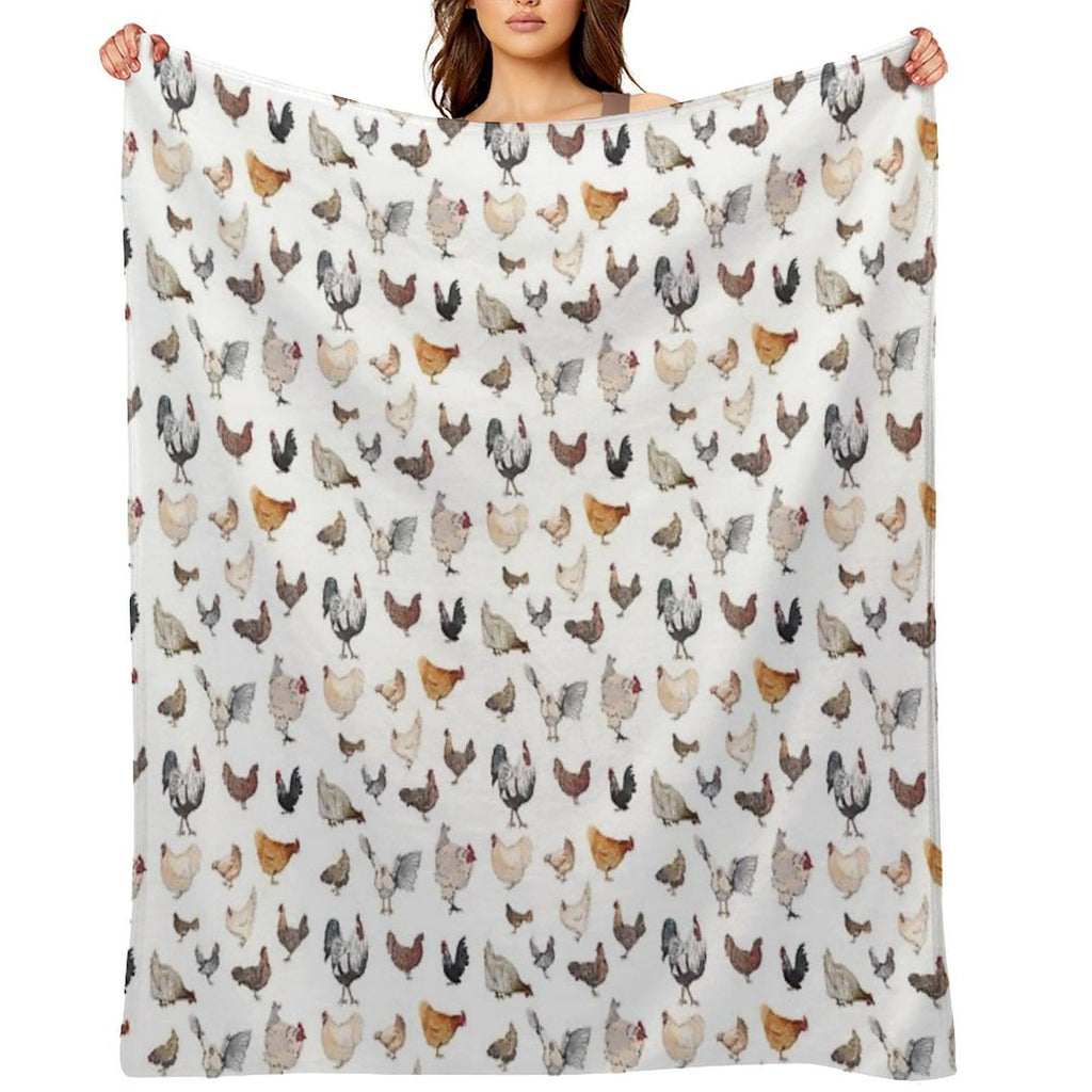 Chicken Happy Print on White Background Durable Throw Blanket