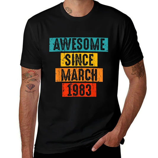 40 Years Old Awesome Since April 1983 40th Birthday  Ribbed Collar T-Shirt