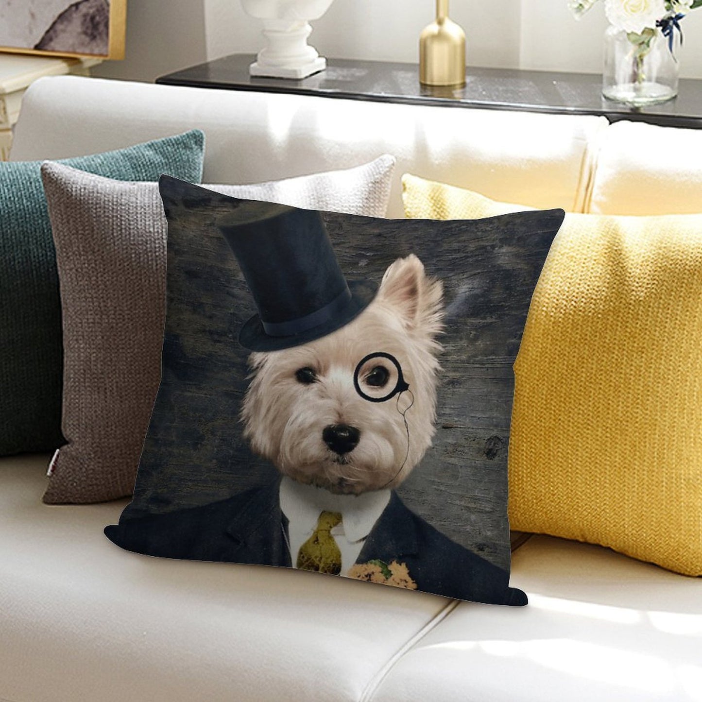 Westie Dog Art - Sir Bunty Soft Short Plush Fabric Throw Pillow