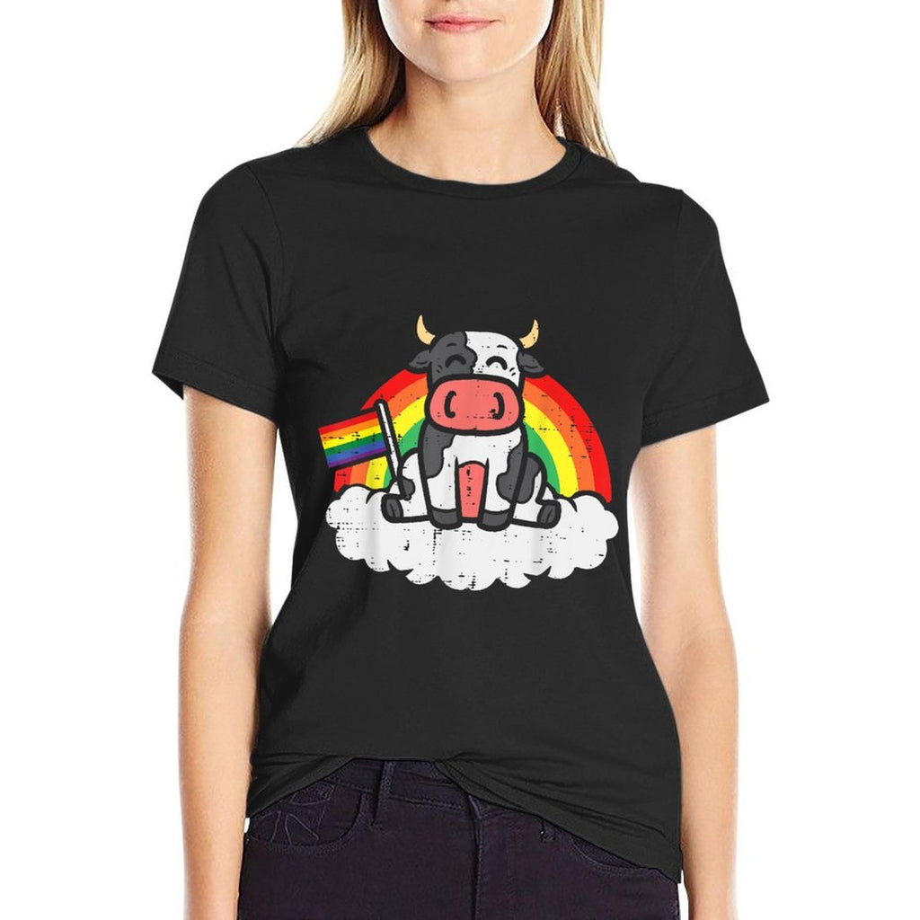 Rainbow Cow LGBT Pride Month Gay Ally Farmer Animal Comfortable T-Shirt
