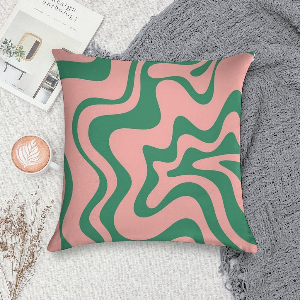 Liquid Swirl Contemporary Abstract Pattern in Pink And Green Soft Bedroom Essential Throw Pillow