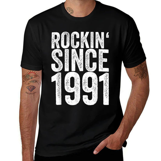 30 Years Old 1991 Funny Rock 30th Birthday  Ribbed Collar T-Shirt
