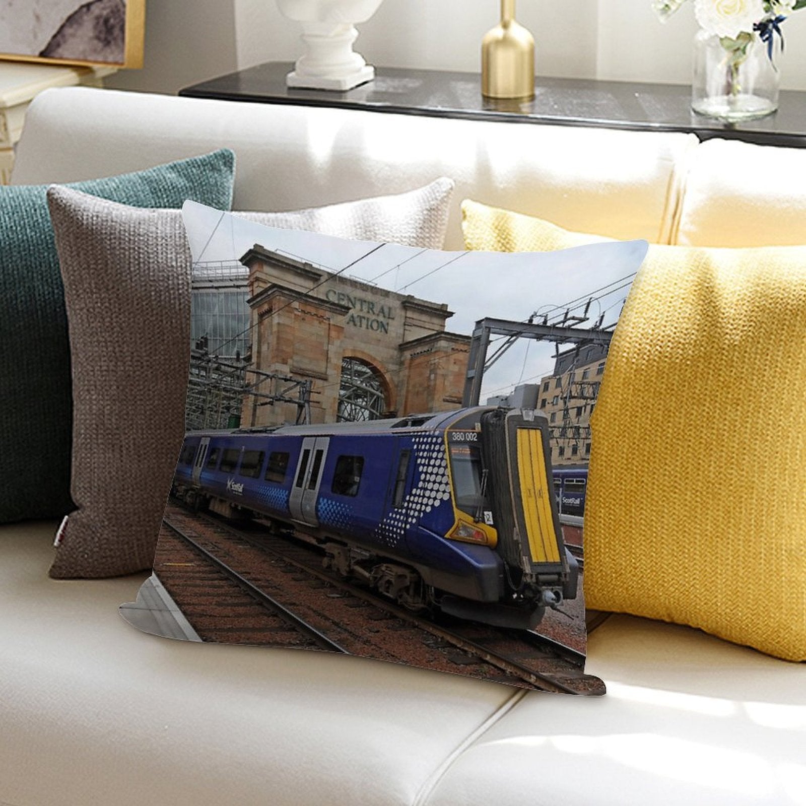 Scotrail Class 380 at Glasgow Central Soft Easy Maintenance Throw Pillow